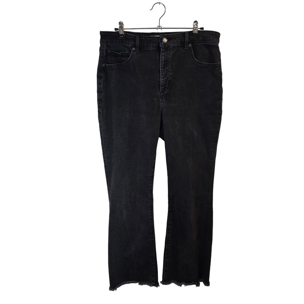 LOFT Curvy Kick Crop Jeans Women 31 12 Black Raw Hem Back Slit Denim